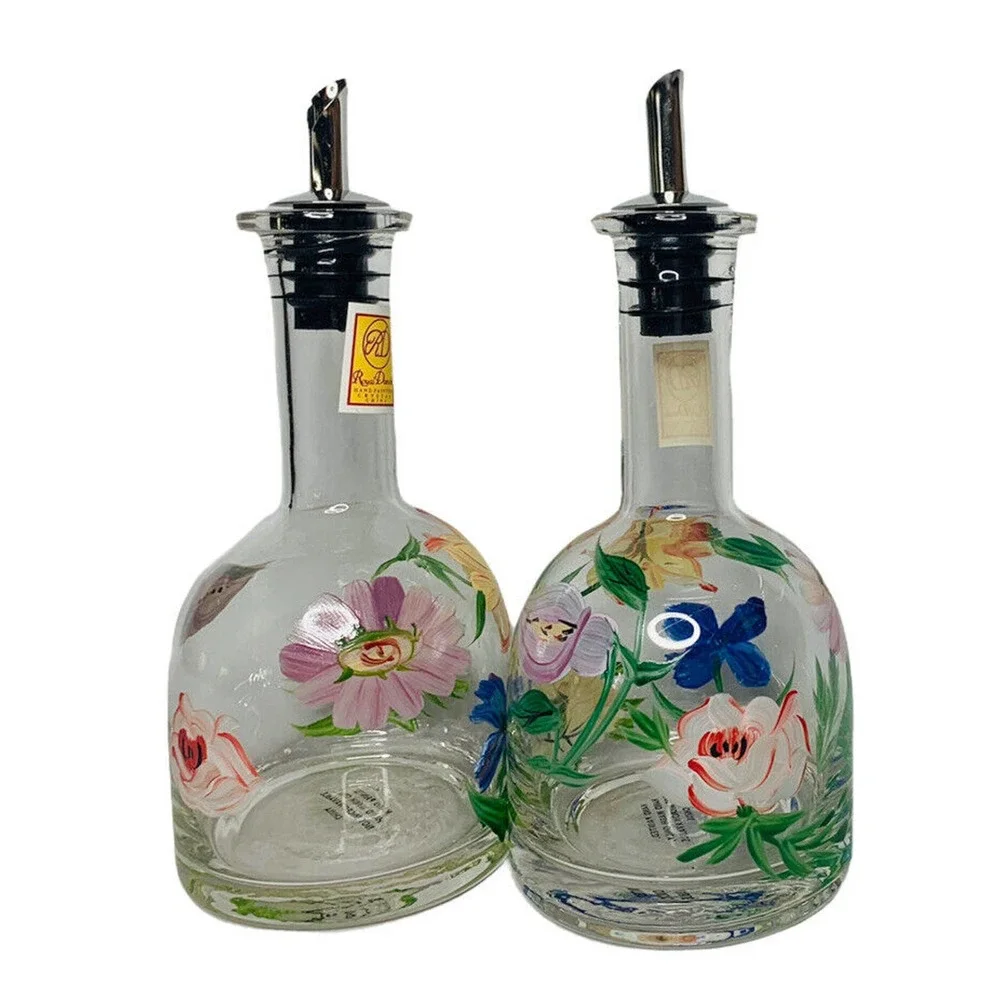NEW Royal Danube Hand Painted Floral Crystal China Oil‎ and Vinegar Cruets 7.5